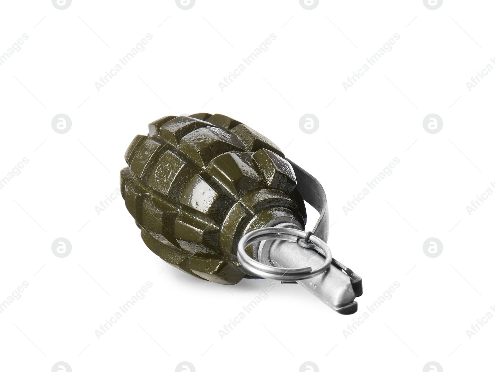 Photo of Hand grenade isolated on white background. Explosive weapon