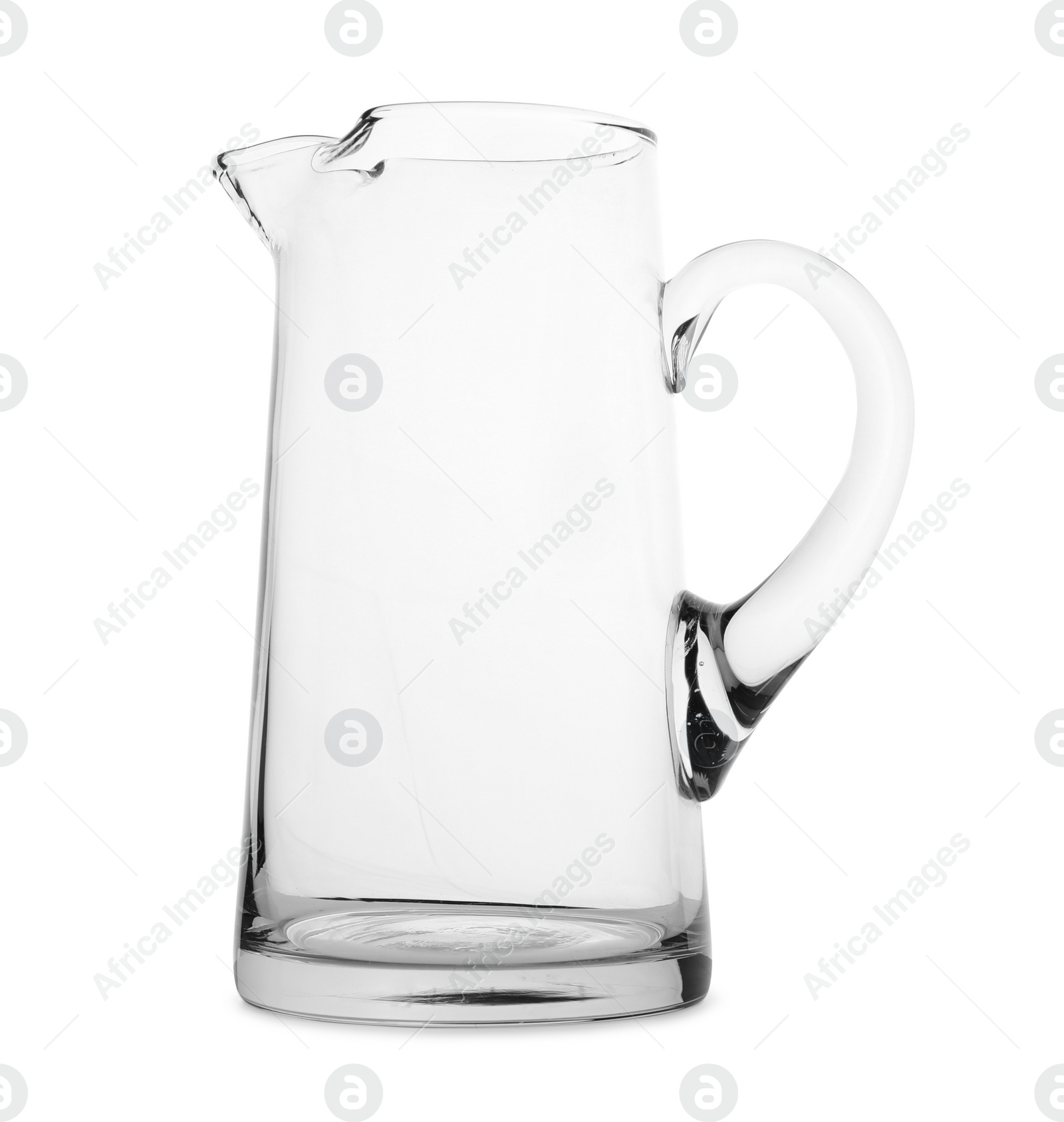 Photo of One empty glass jug isolated on white