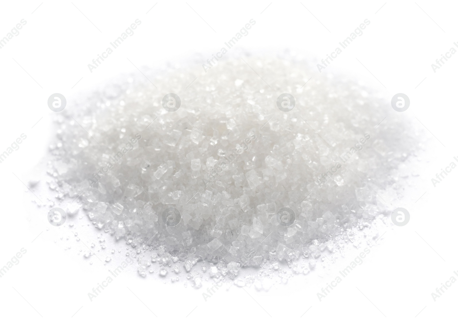 Photo of Pile of granulated sugar isolated on white