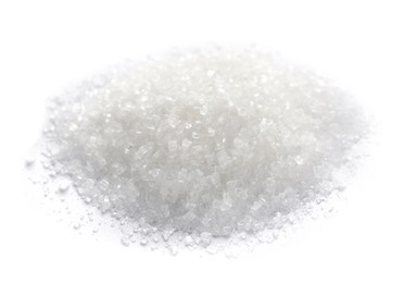 Photo of Pile of granulated sugar isolated on white