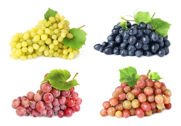 Image of Set of fresh grapes on white background 