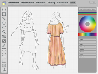 Image of Sketch of dress on graphic tablet. Illustration