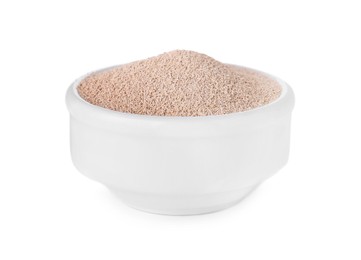 Photo of Bowl of active dry yeast isolated on white