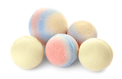 Bath bombs on white background. Beauty accessory