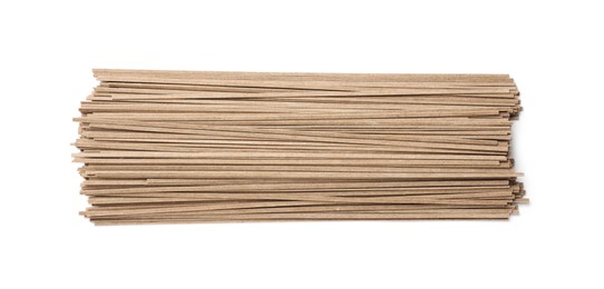 Uncooked buckwheat noodles (soba) isolated on white