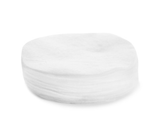 Stack of cotton pads isolated on white