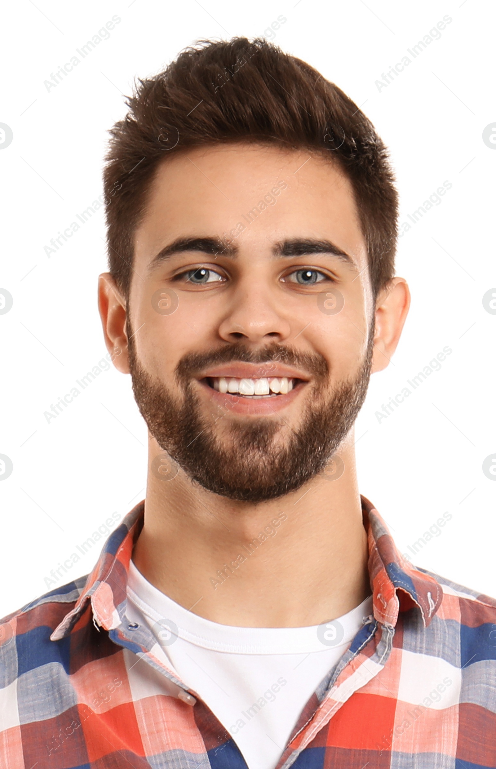 Image of Passport photo. Portrait of man on white background