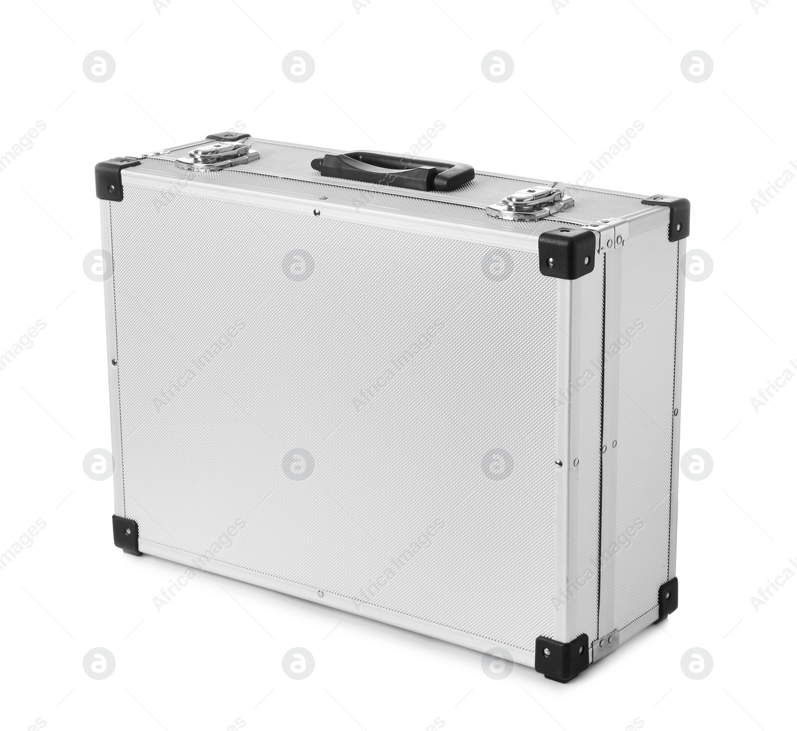 Photo of Stylish aluminum hard case on white background