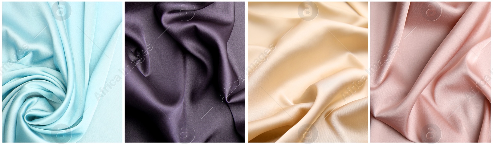 Image of Set with samples of different delicate silk fabrics. Banner design