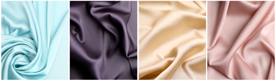 Image of Set with samples of different delicate silk fabrics. Banner design