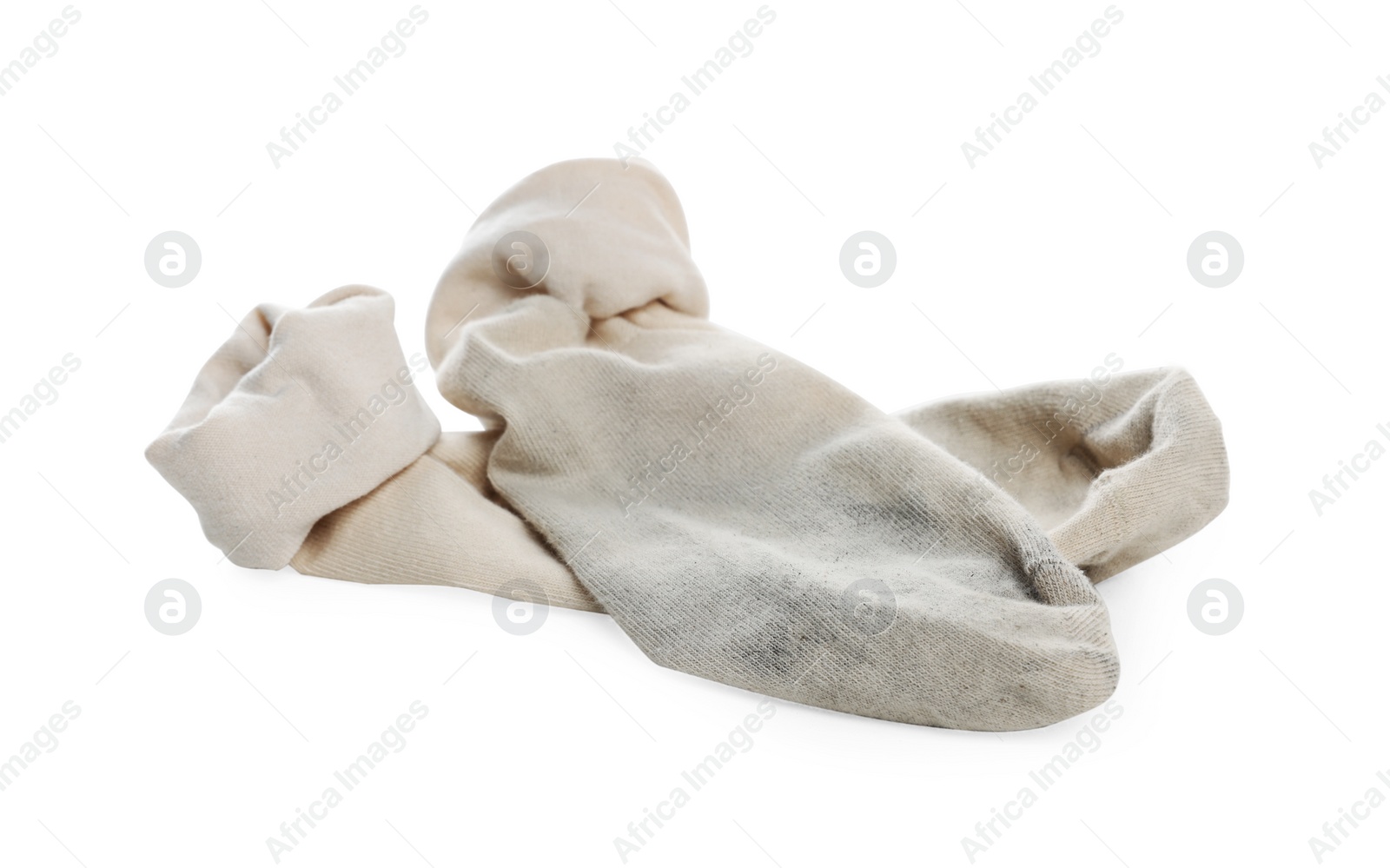 Photo of Pair of dirty socks on white background