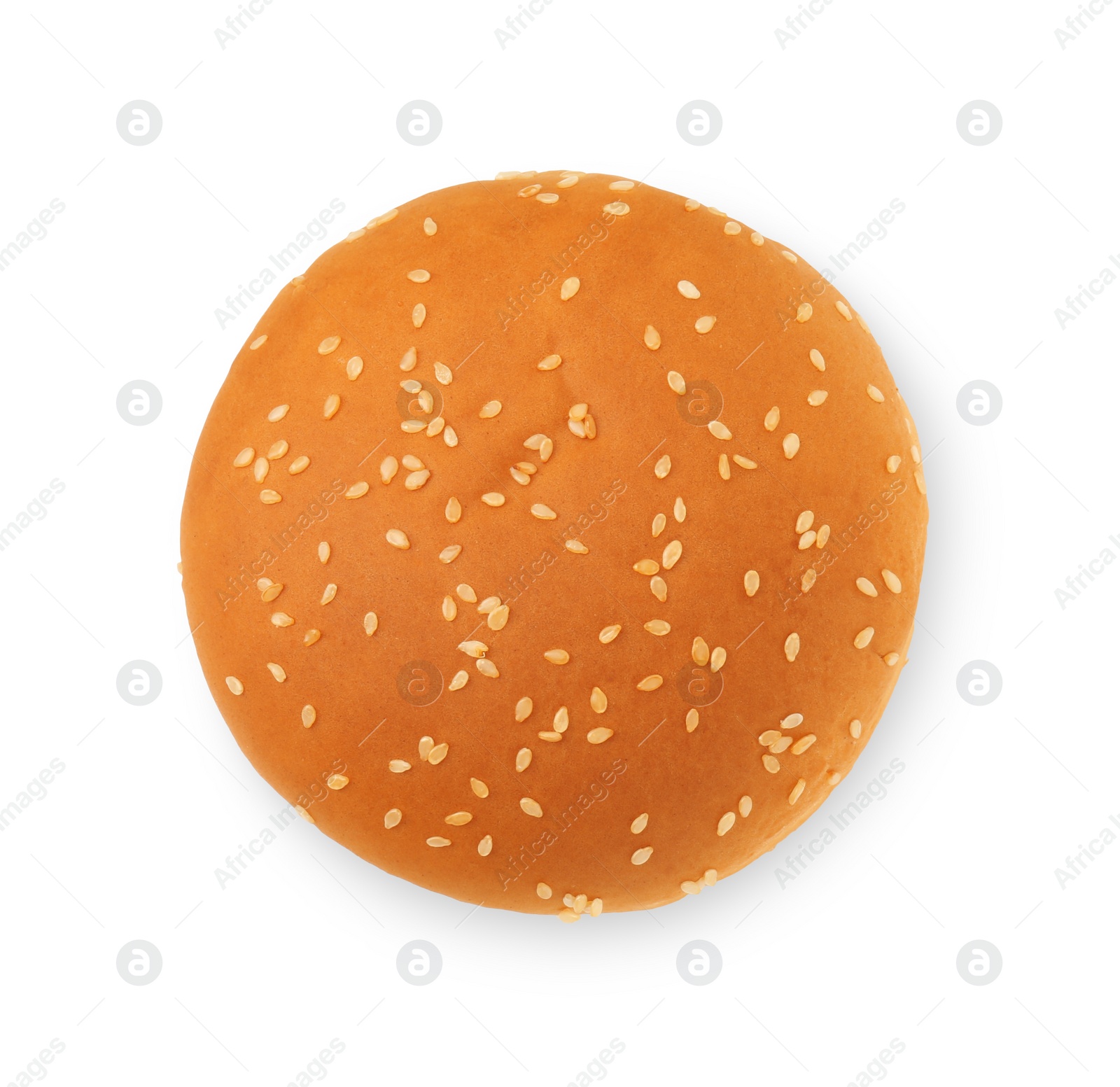 Photo of One fresh hamburger bun isolated on white, top view