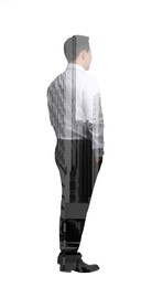 Image of Double exposure of businessman and office buildings