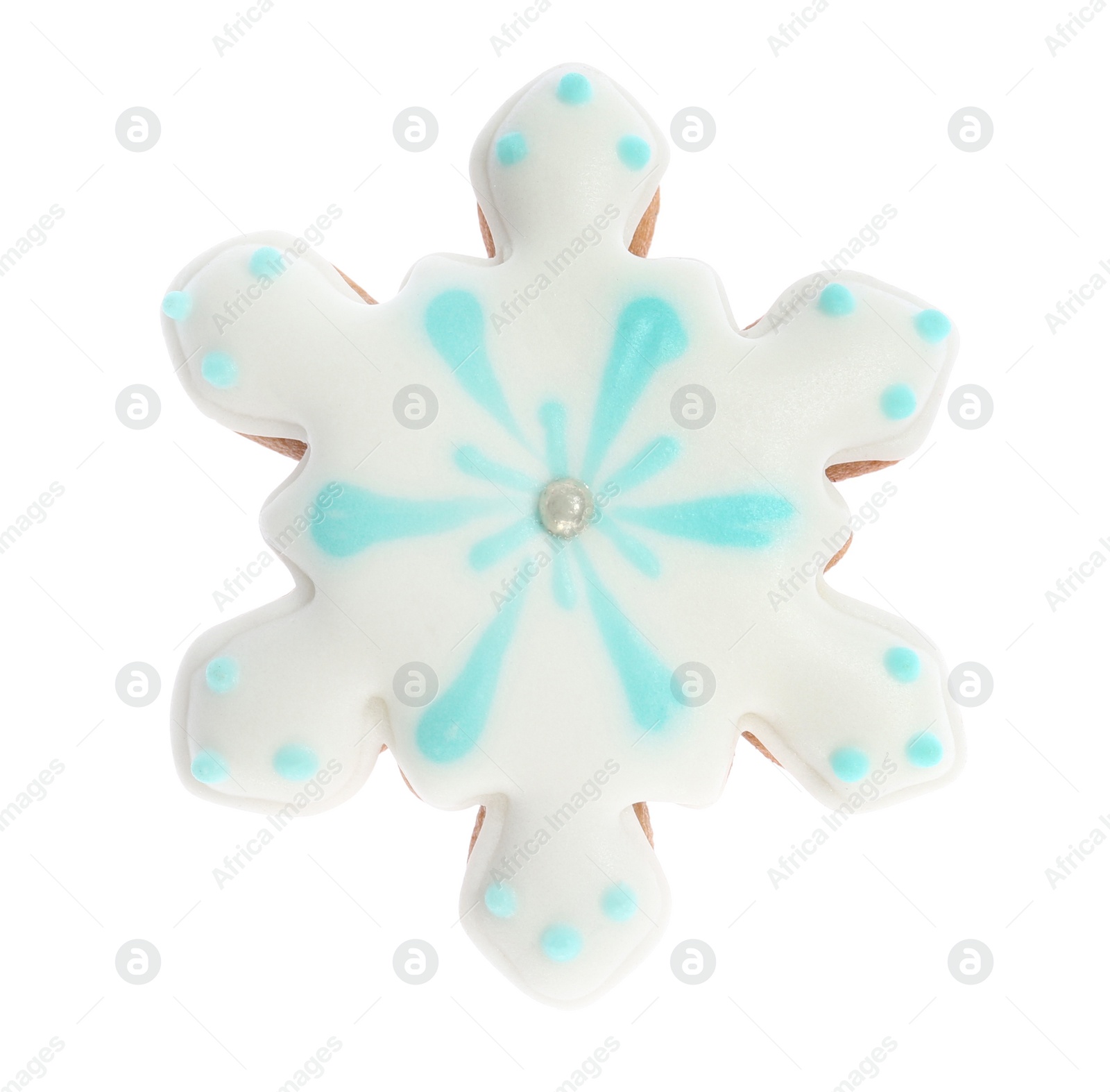 Photo of Tasty gingerbread cookie on white background. St. Nicholas Day celebration