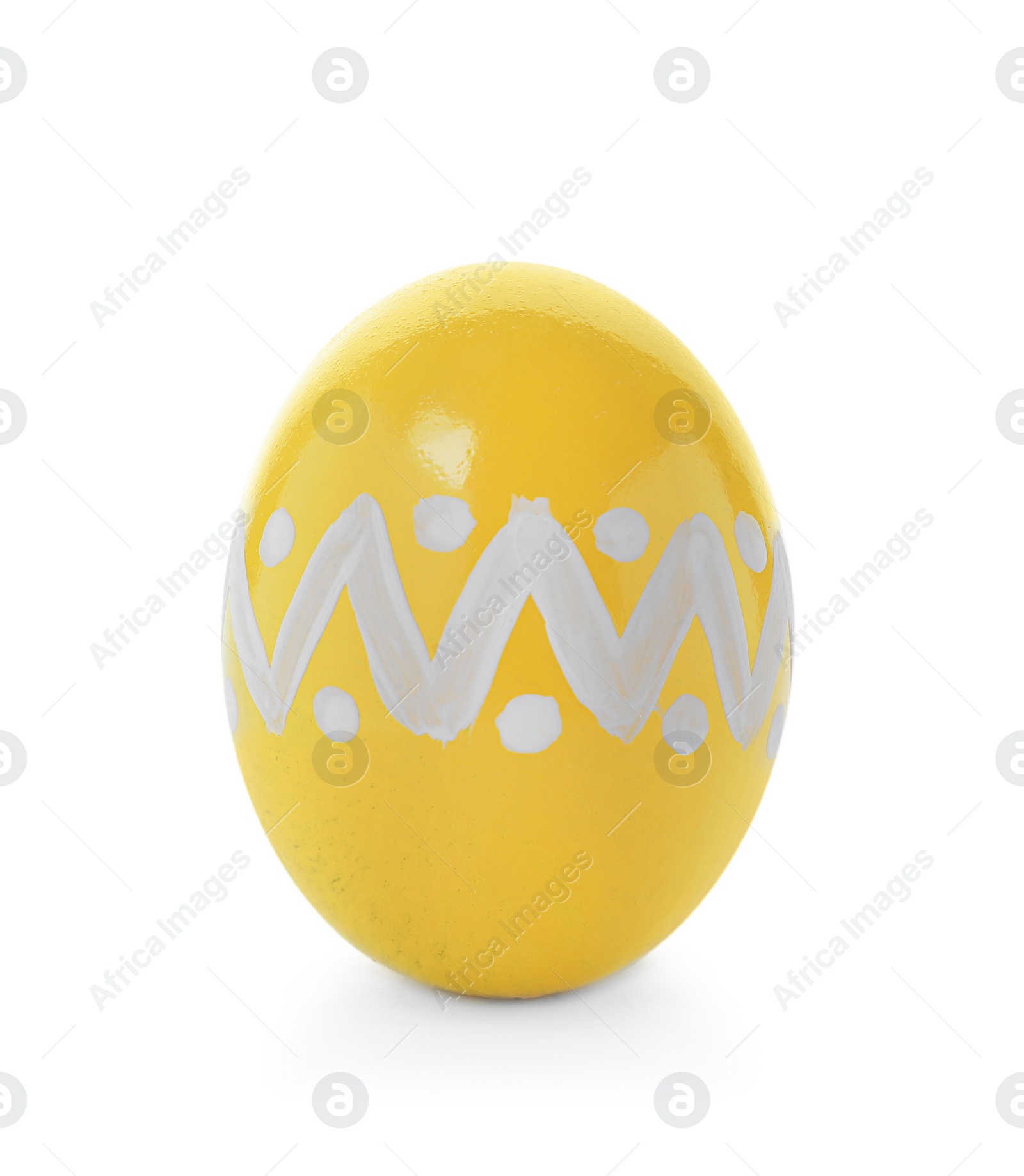 Photo of Decorated Easter egg on white background. Festive tradition