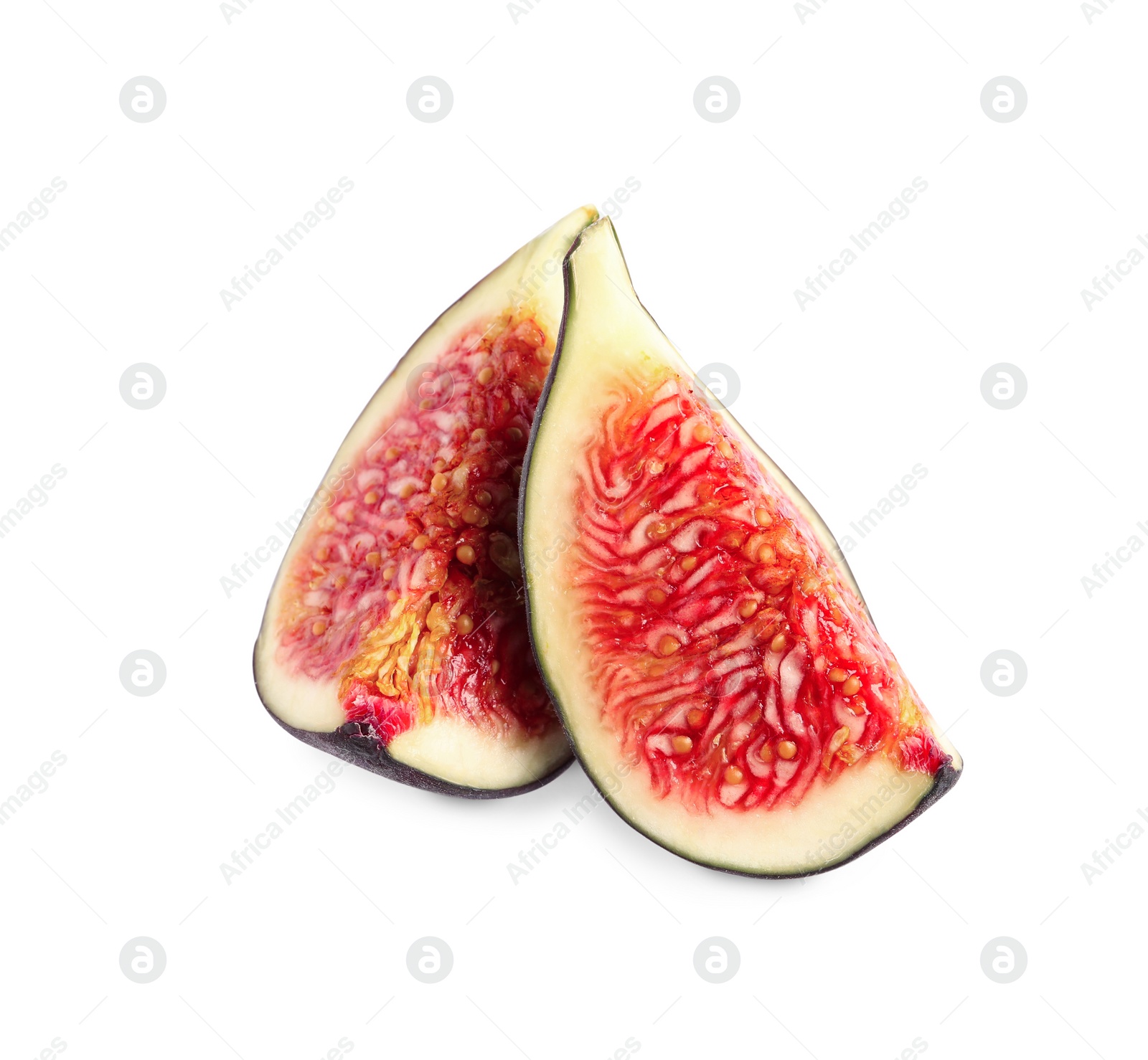 Photo of Slices of fresh ripe fig isolated on white