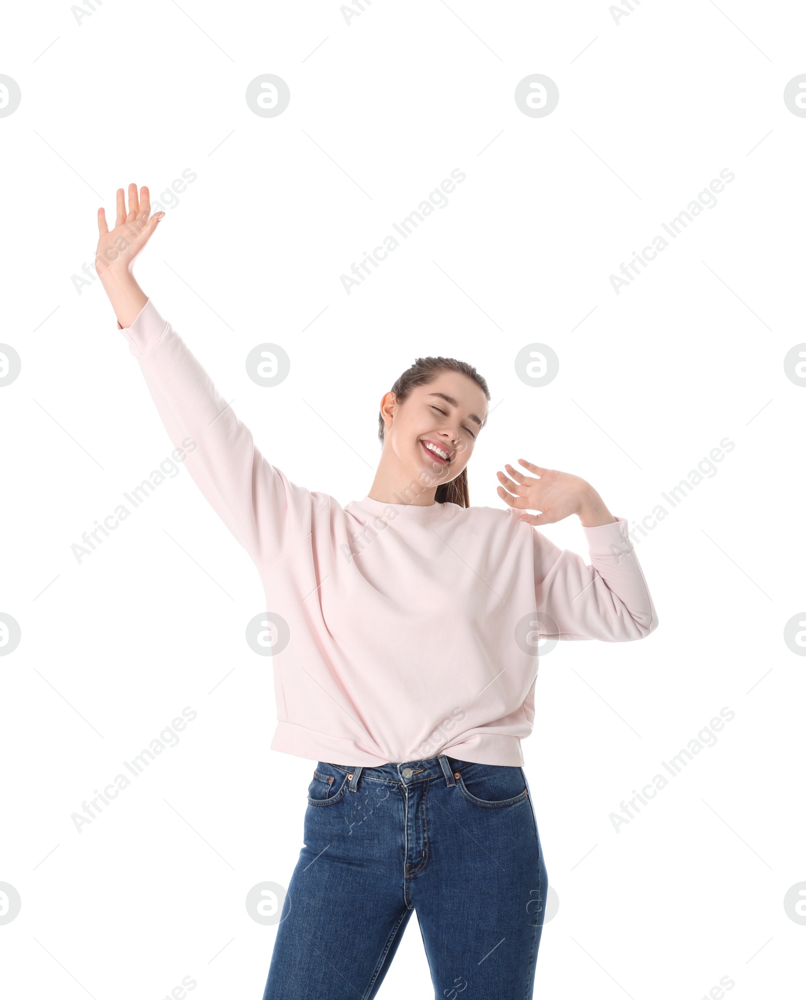 Photo of Portrait of young woman on white background