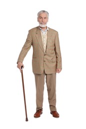 Photo of Senior man with walking cane on white background