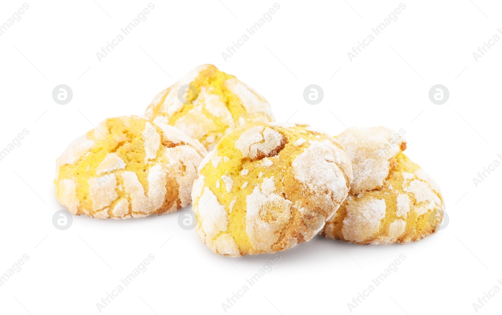 Photo of Tasty homemade lemon cookies on white background