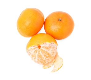 Photo of Fresh ripe juicy tangerine isolated on white, top view