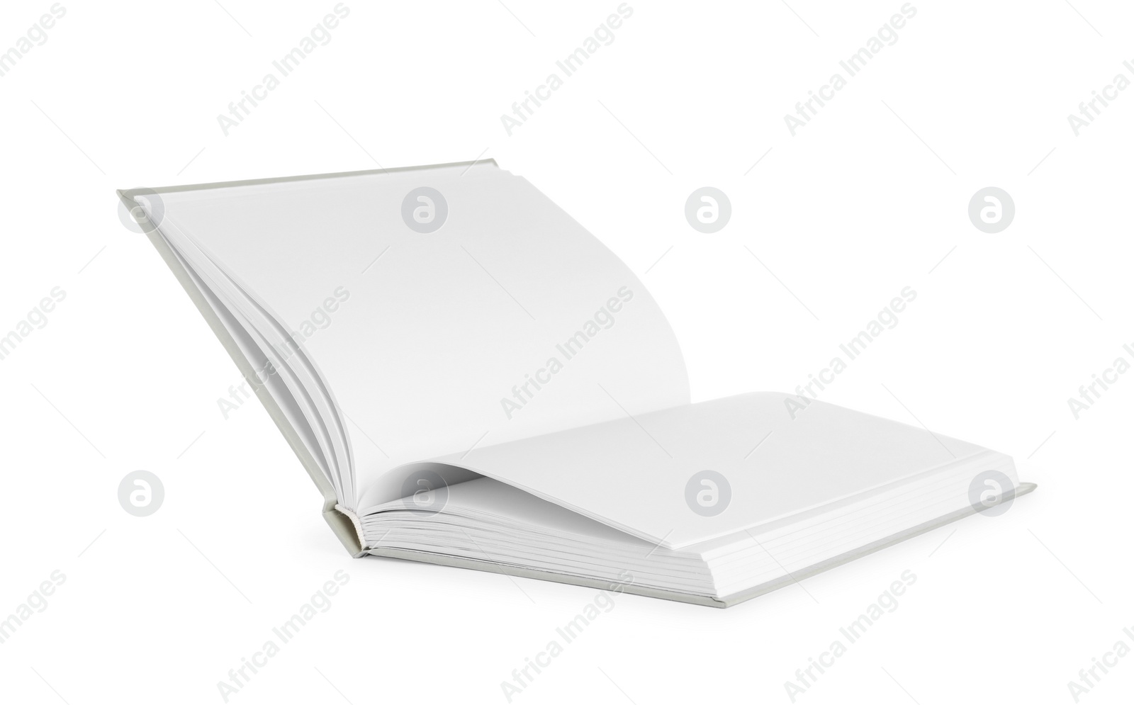 Photo of One open hardcover book isolated on white