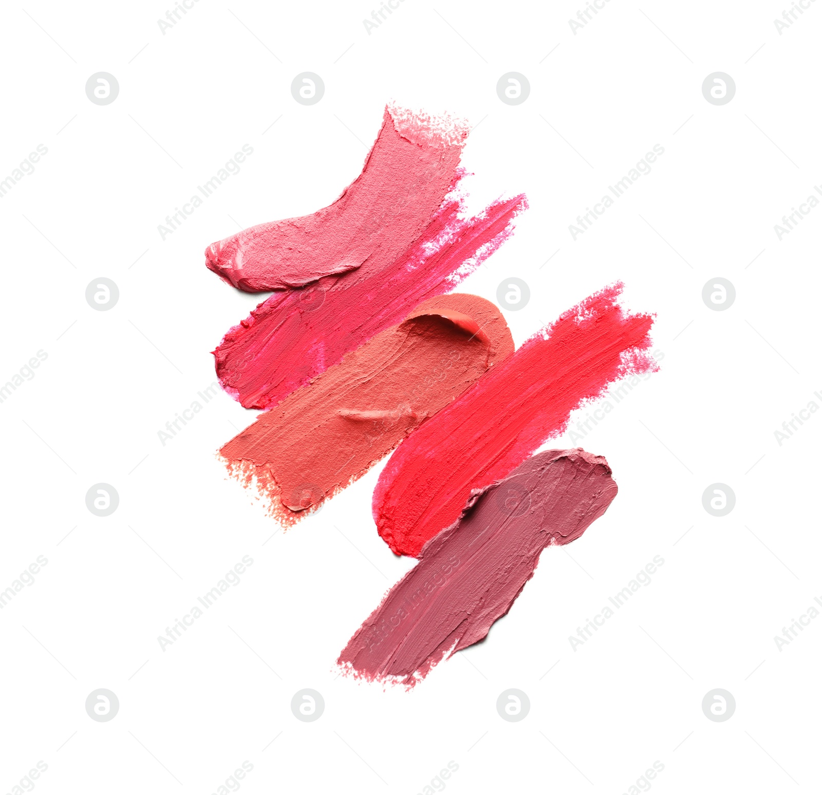 Photo of Lipstick smears isolated on white. Cosmetic product