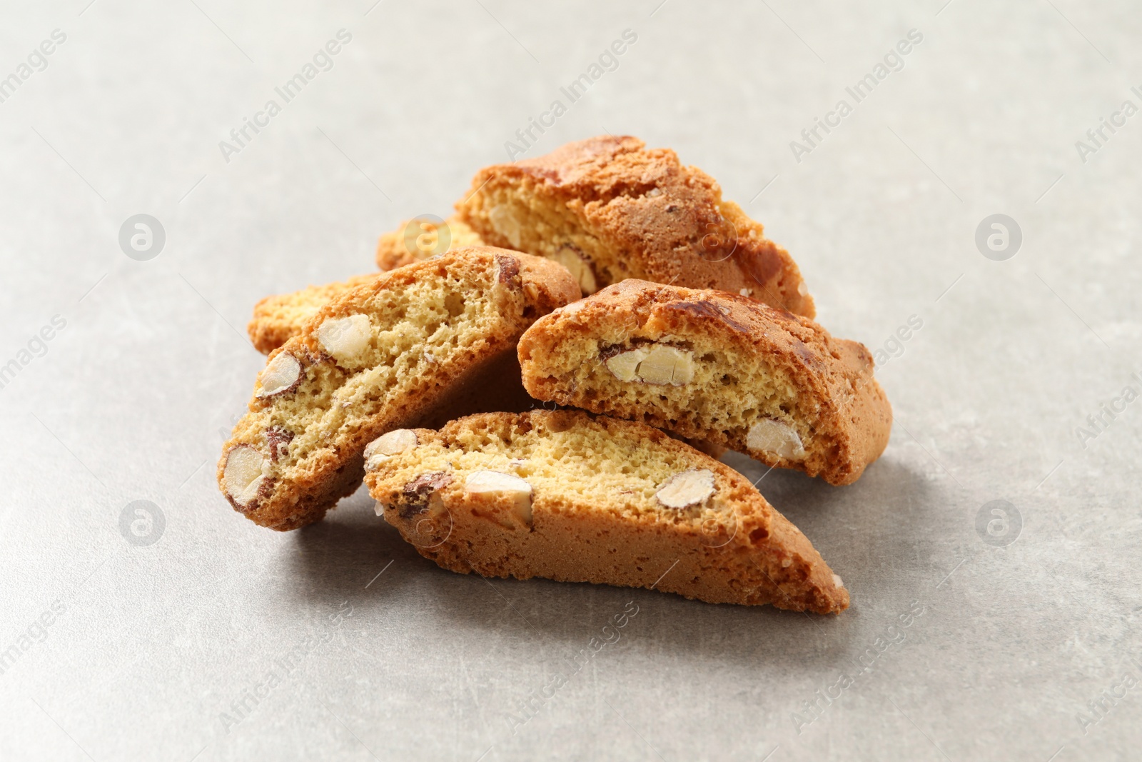 Photo of Traditional Italian almond biscuits (Cantucci) on light table