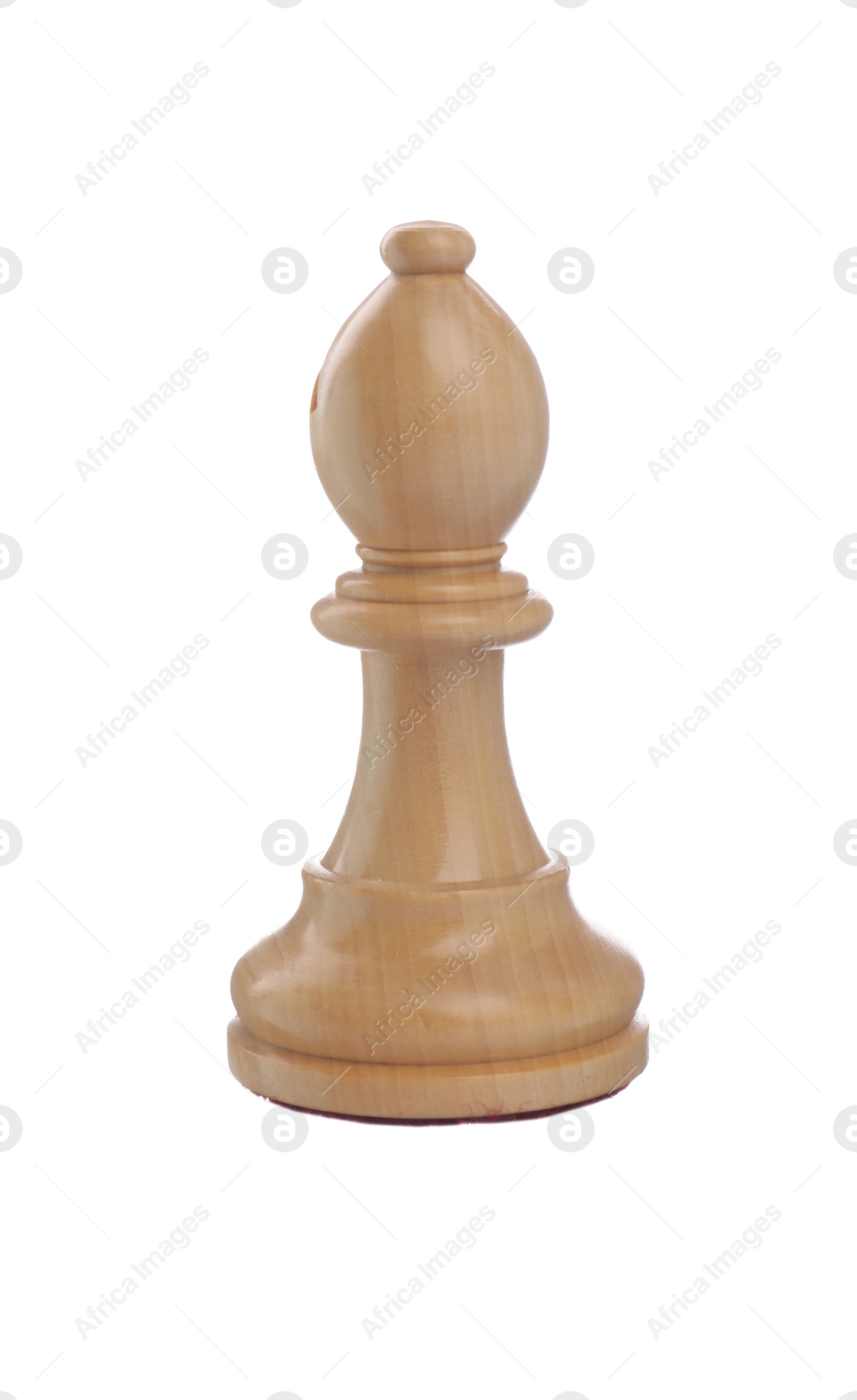 Photo of One wooden chess bishop isolated on white