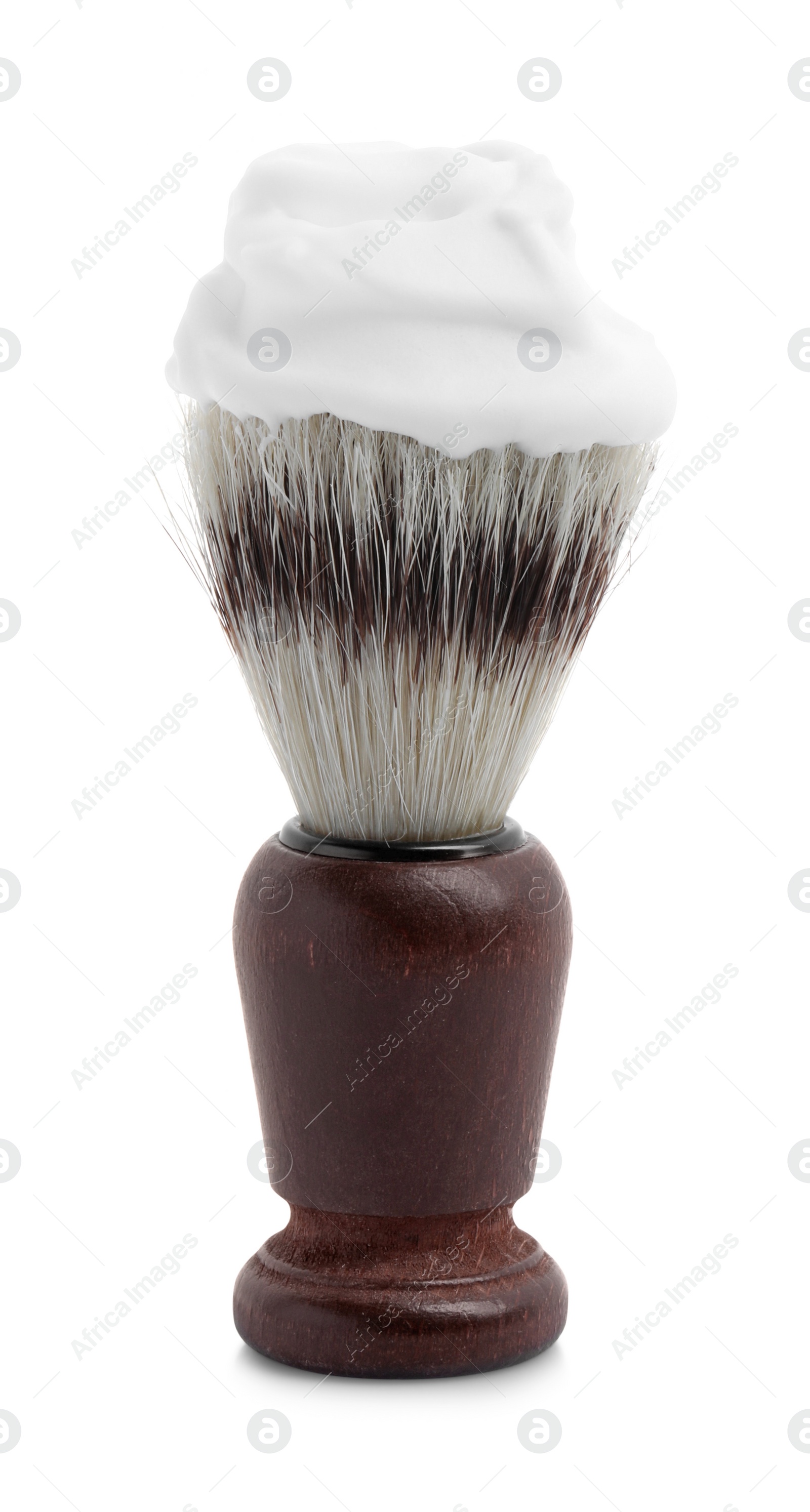 Photo of Shaving brush with foam isolated on white