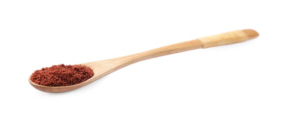 Photo of Dried cranberry powder in wooden spoon isolated on white