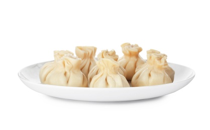 Plate with tasty dumplings isolated on white