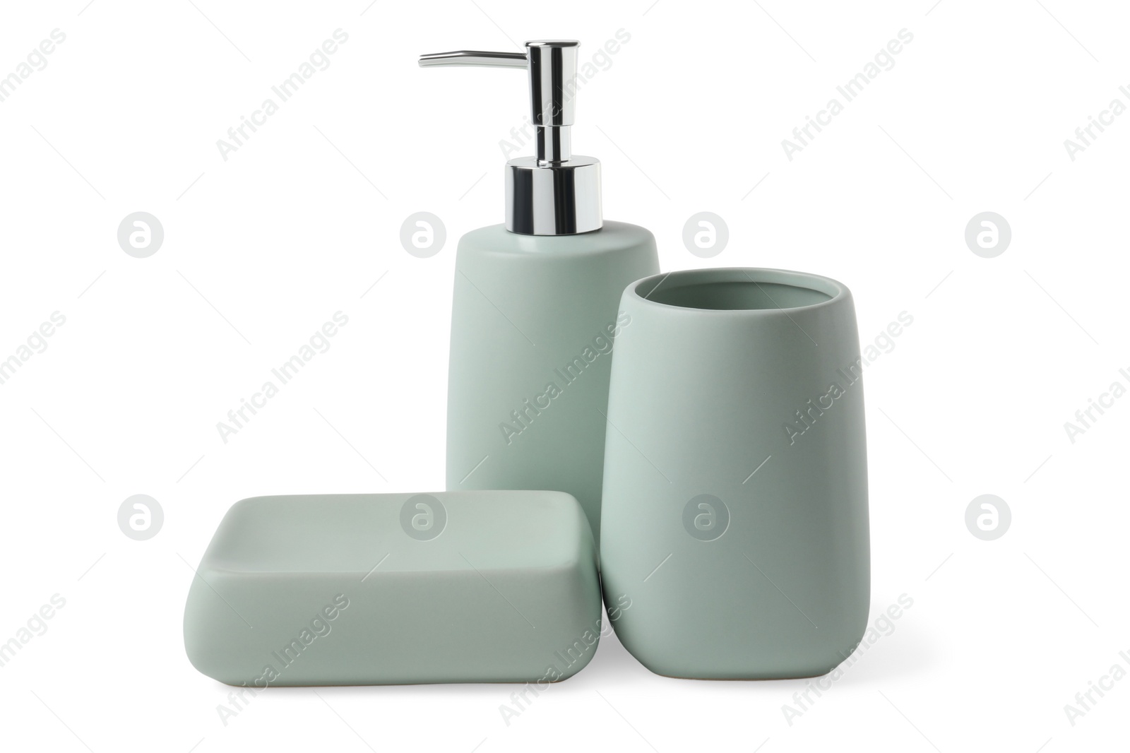 Photo of Set of bath accessories isolated on white