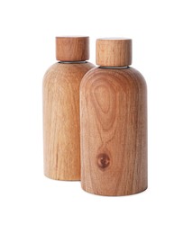 Bottles of essential oil on white background
