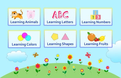 Illustration of Educational application for kids. Bright menu illustration