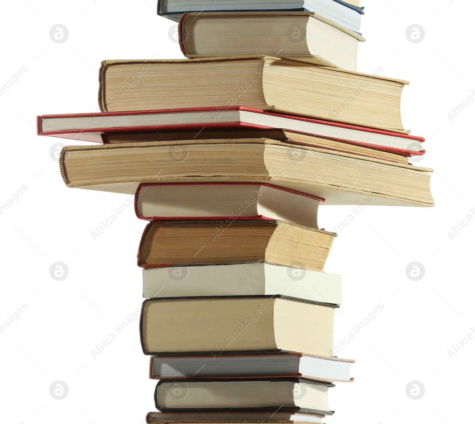 Photo of Stack of many different books isolated on white