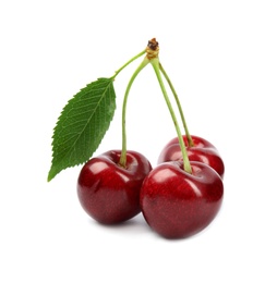 Delicious ripe sweet cherries on white background