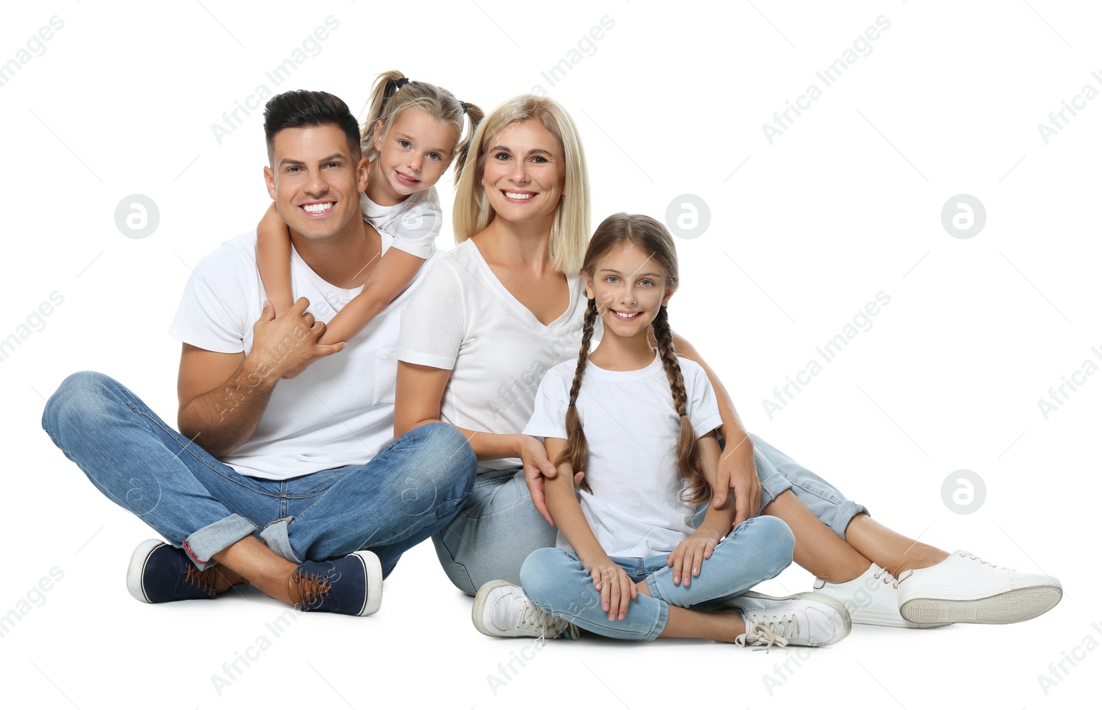 Photo of Portrait of happy family on white background