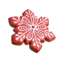 Tasty Christmas cookie in shape of snowflake isolated on white