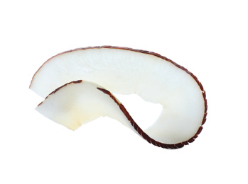 Photo of Tasty fresh coconut flake isolated on white