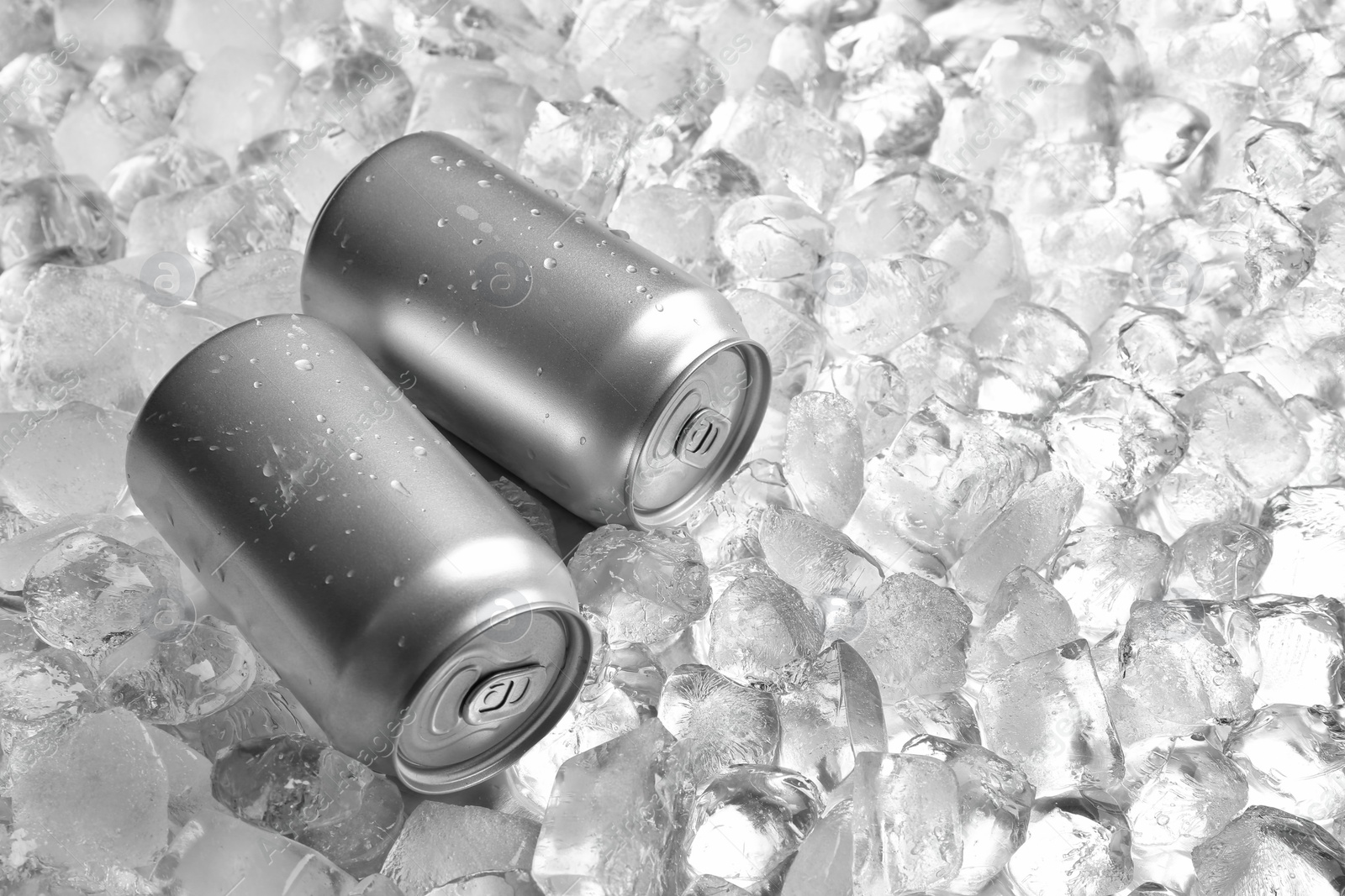 Photo of Tin cans on pile of ice cubes