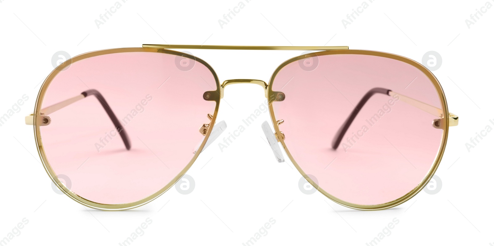 Photo of New stylish sunglasses isolated on white. Fashionable accessory