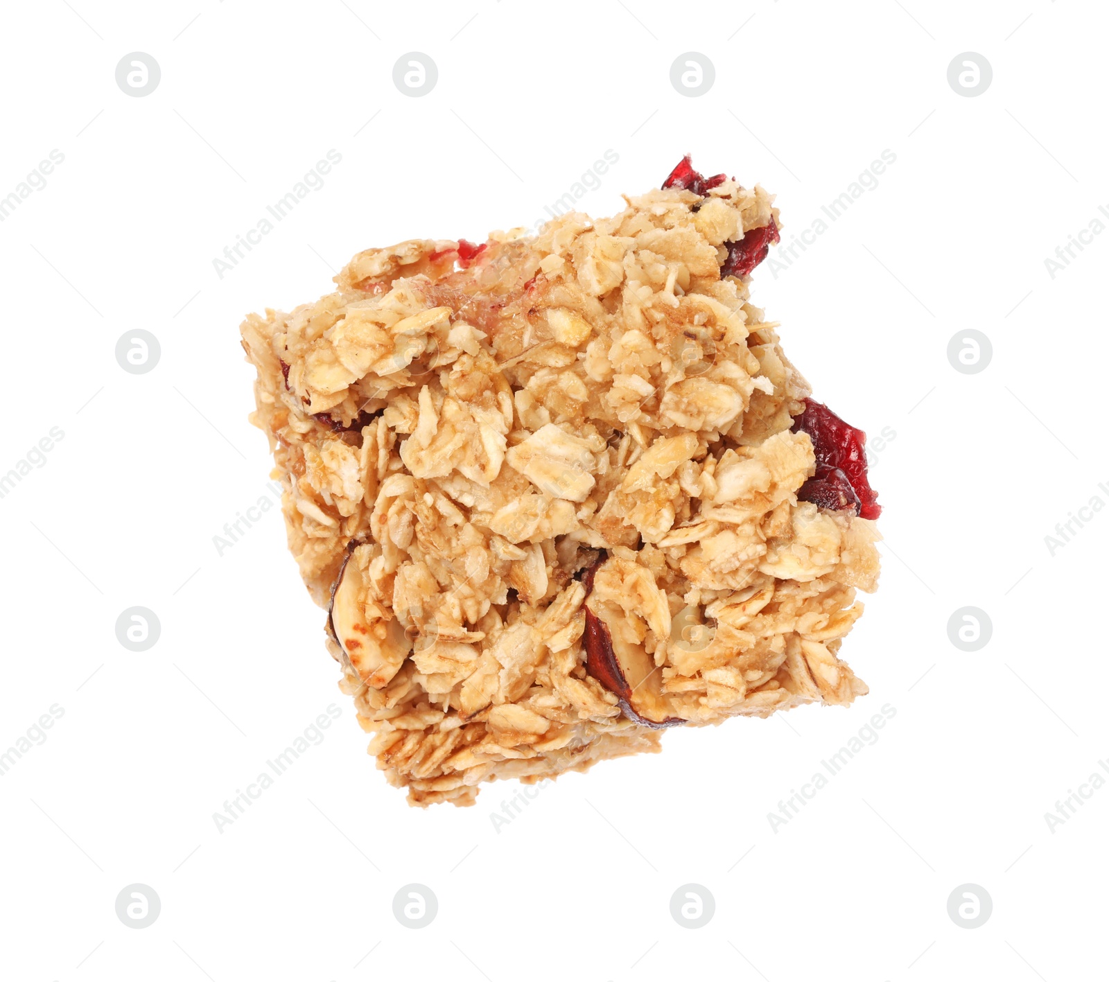 Photo of One piece of tasty granola bar isolated on white