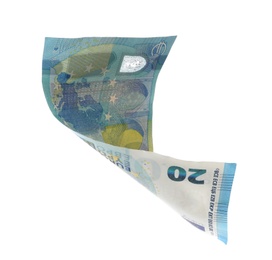 Photo of Flying twenty Euro banknote isolated on white