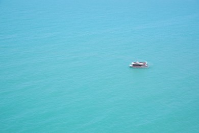 Beautiful view of boat in sea on sunny day. Space for text