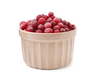 Frozen red cranberries in bowl isolated on white