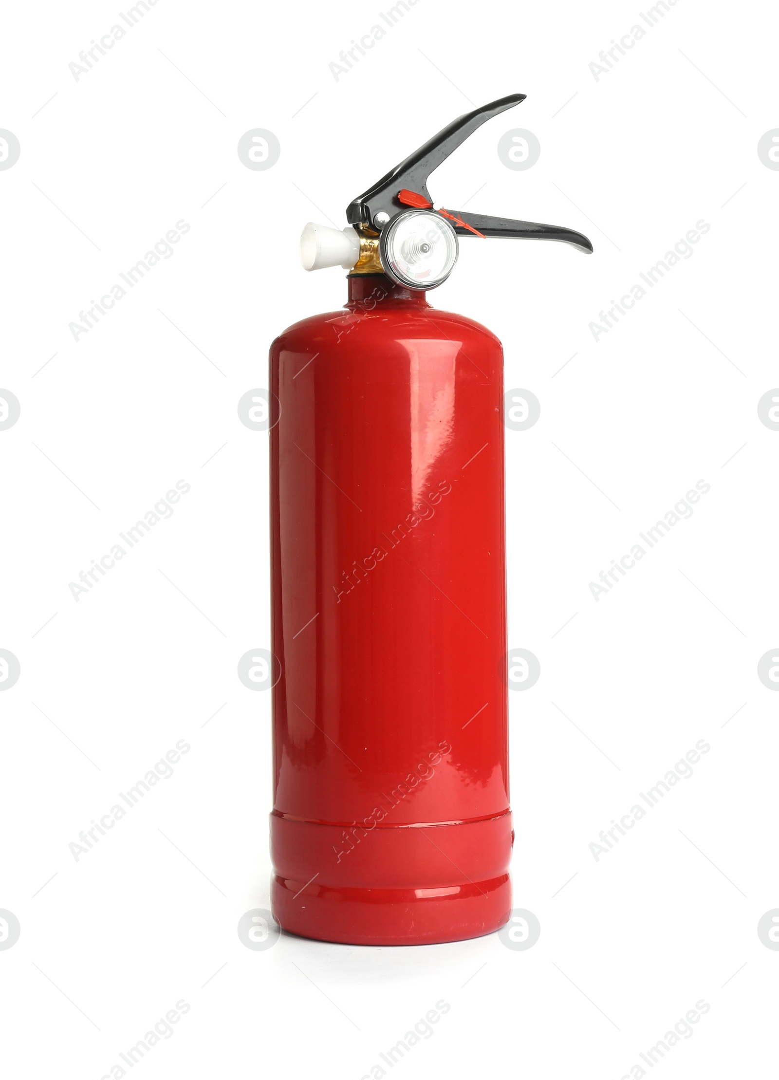 Photo of Fire extinguisher on white background. Safety tools for construction