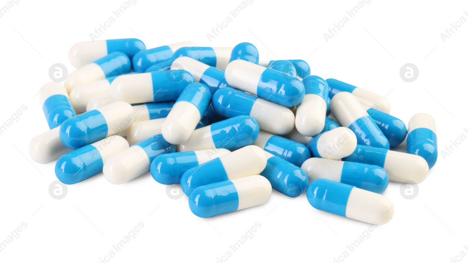 Photo of Pile of antibiotic pills isolated on white