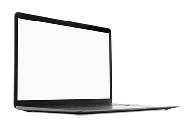 Photo of Laptop with blank screen isolated on white