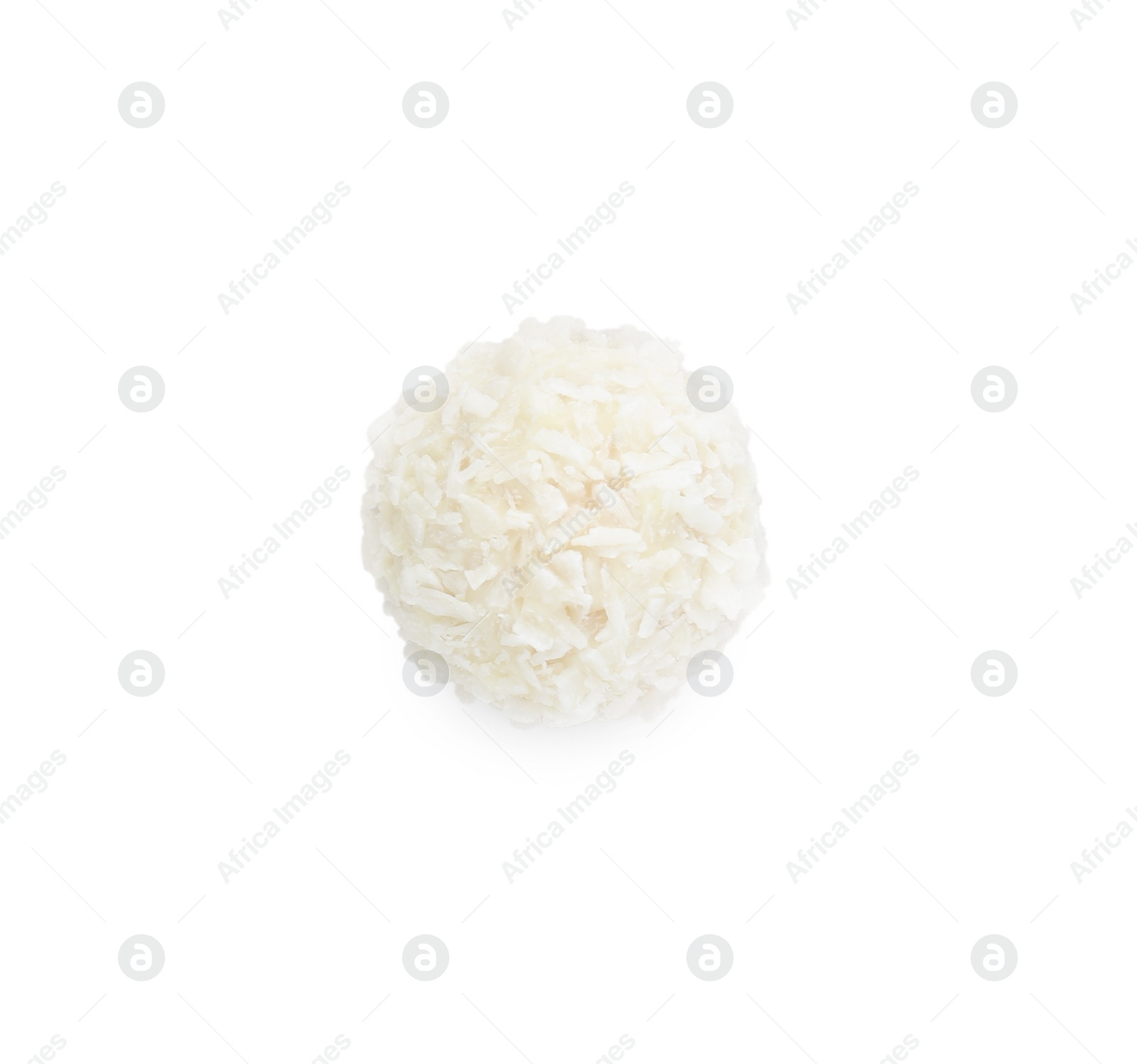 Photo of Tasty coconut ball isolated on white, top view
