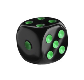 Photo of One black game dice isolated on white